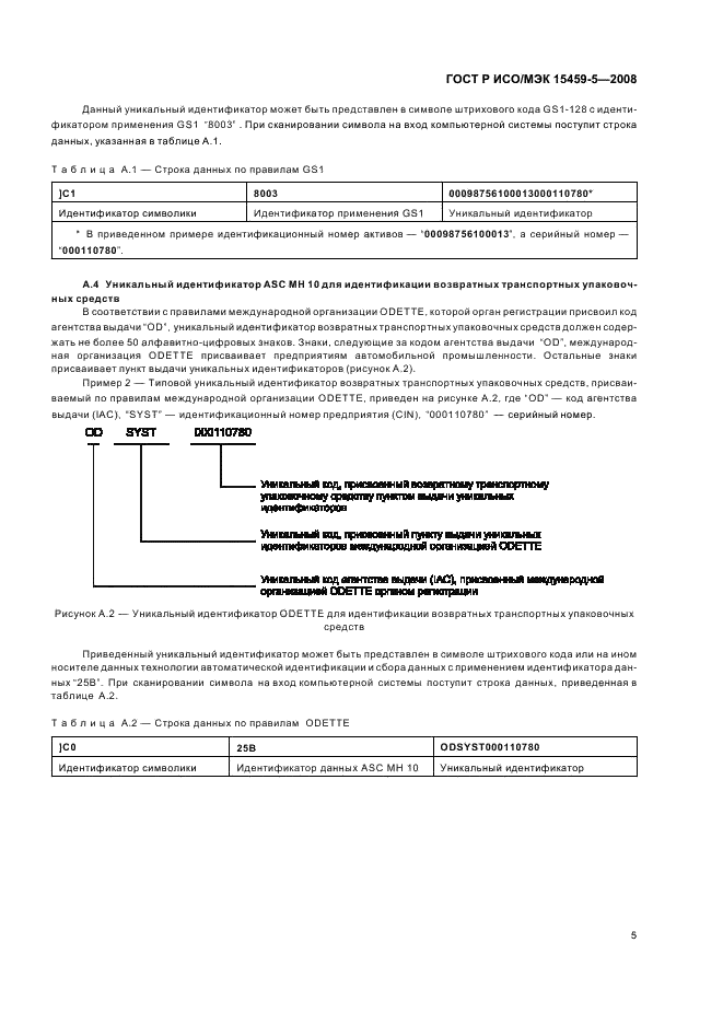 ГОСТ Р ИСО/МЭК 15459-5-2008,  8.