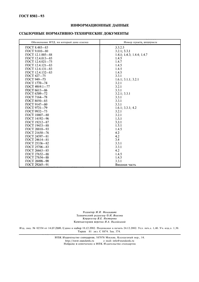 ГОСТ 8502-93,  12.