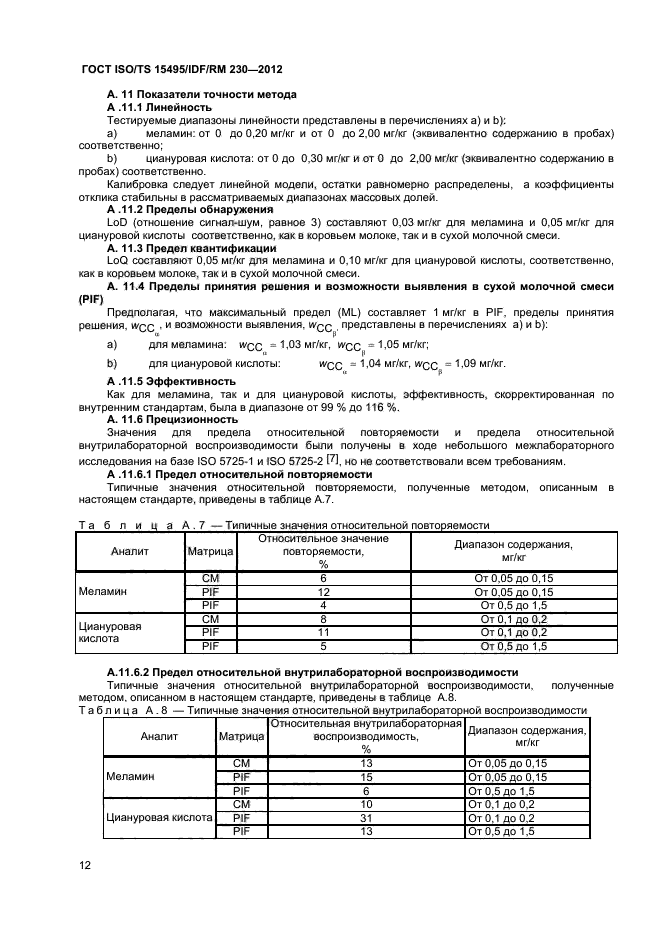  ISO/TS 15495/IDF/RM 230-2012,  18.